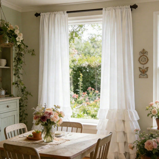 2-Piece French Romantic Semi-Sheer Ruffled Curtains Window Drapes, American Country Style Window Balcony Farmhouse Curtain, Living Room Bedroom Decor, Home Decoration Curtain