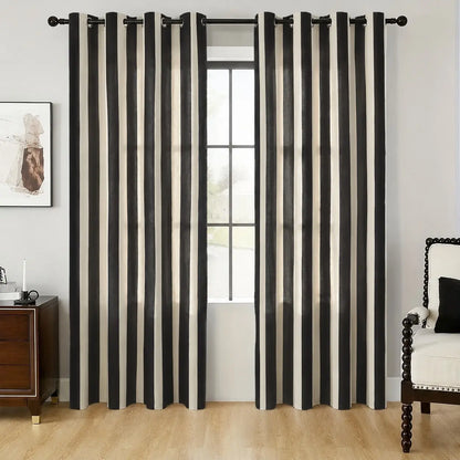 Black and white vertical stripe curtains, Window Curtain, home decoration curtain, Home Decorative Curtain, 2-piece set of semi transparent curtains, modern minimalist style, suitable for living rooms, bedrooms - machine washable polyester fabric