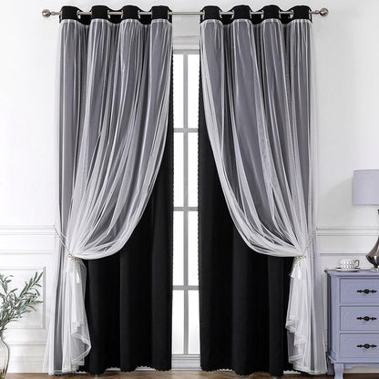 European Luxury Nordic Princess Style Double Layer Sheer Curtain, Elegant Bedroom Living Room Balcony Drapes, 1pc Cloth Window Covering, Home Textile, Home Decoration Curtain, Home Decorative Curtain